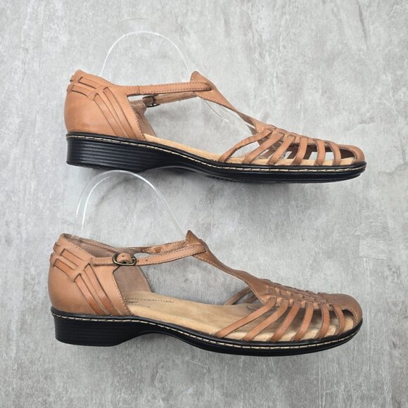 Softspots Huarache Flat 9.5 Wide Fit Brown Woven Strappy Comfort Boho Sandals - Picture 6 of 12